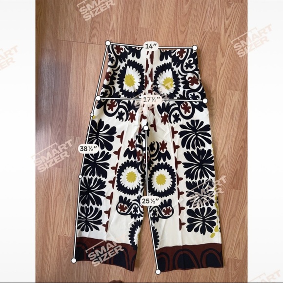 Zara Floral Wide-Leg Pants - Black, White, Brown - Picture 3 of 3